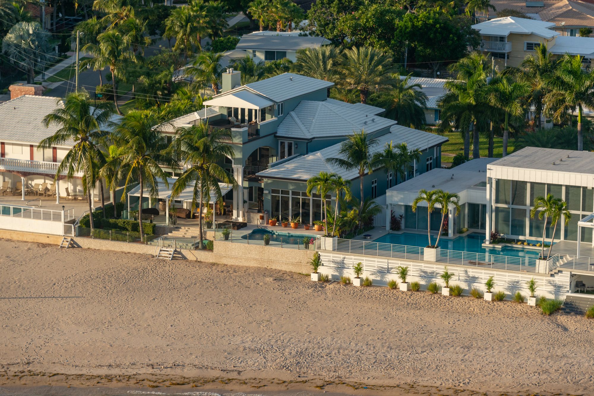 Aerial of palms and white sand